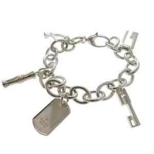 Gucci Multi G Drop Charm Dog Tag Bamboo Bracelet Silver 925 0547GUCCI